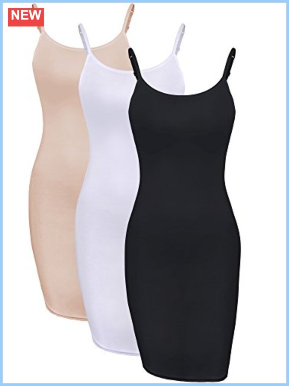 Women's Cami Slip Dress 3 Pack Viscose Spandex Adjustable Strap Sleeveless